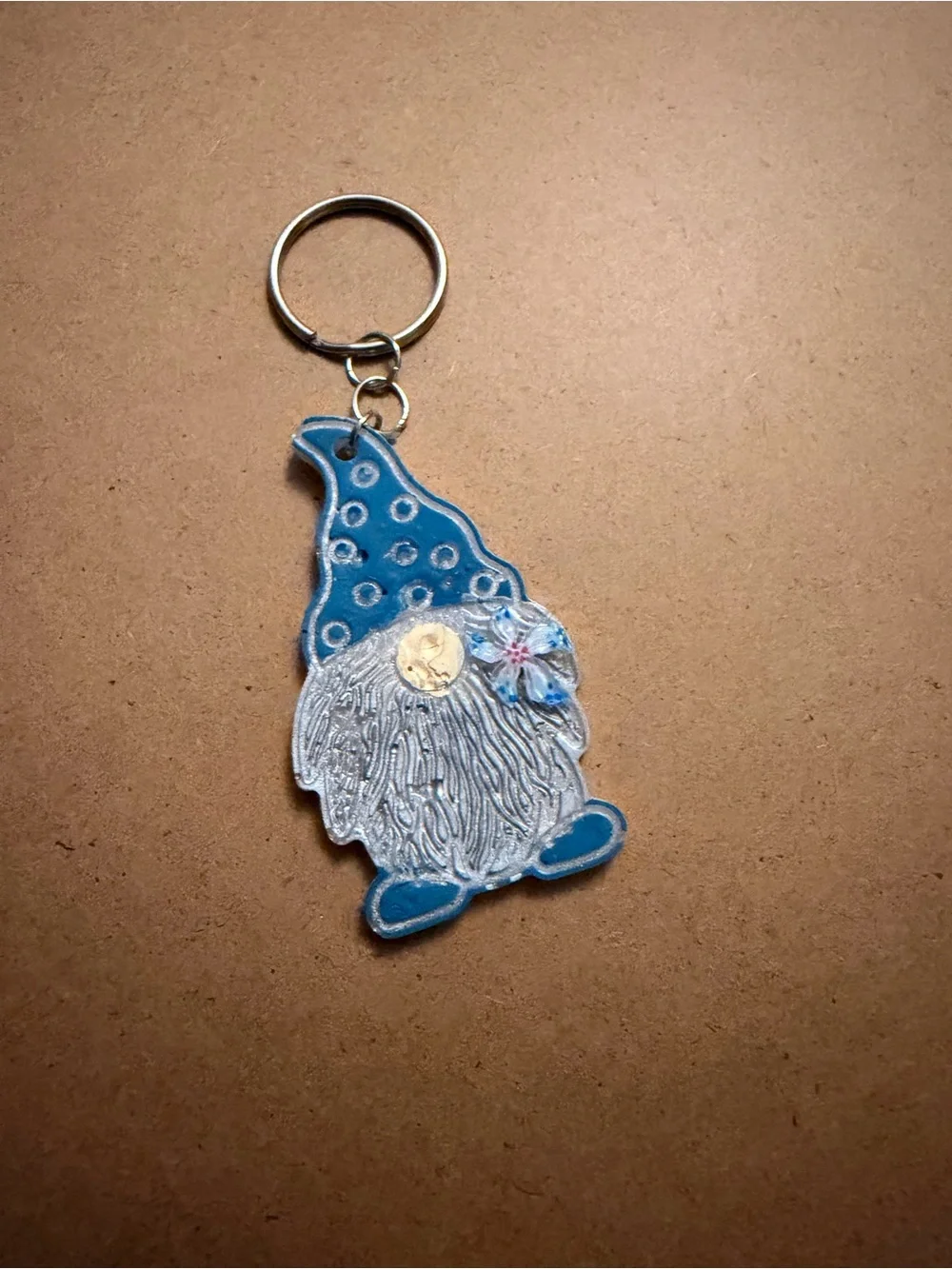 Blue Gnome Keychain with Silver Beard